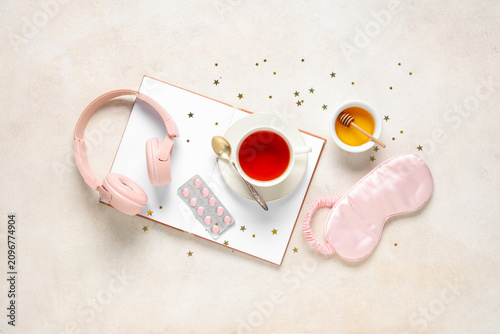 Sleep mask, notebook, headp...