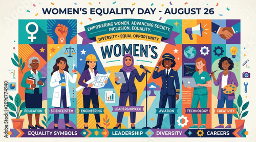Diverse women professional careers infographic poster celebrating equality empowerment education with displays colorful infographic professionals various careers