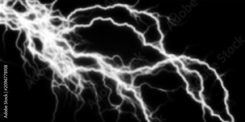 Halftone dots lightning explosion pop art comic background. Vector Illustration