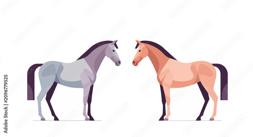 Obraz premium Two Stylized Horses Standing Side by Side.