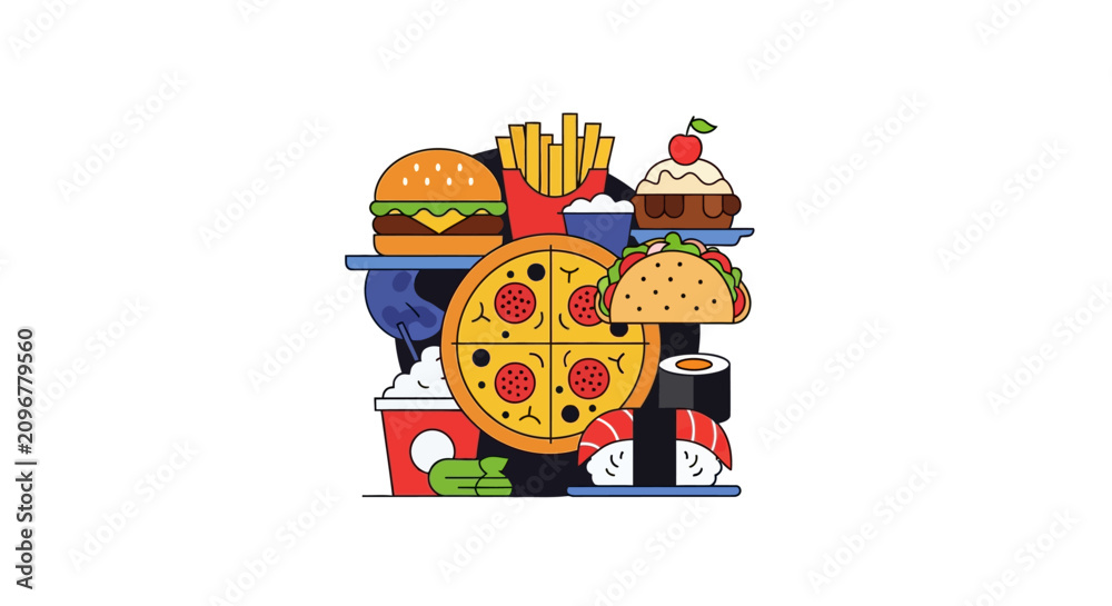 Fototapeta premium Assorted Fast Food Items Displayed.