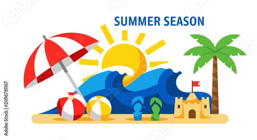 Beach Vacation Summer Holiday Icon Set.
