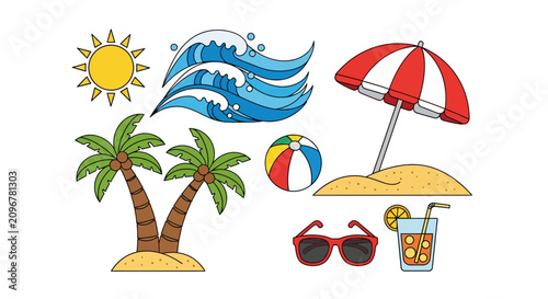 Beach Vacation Summer Icon Set.