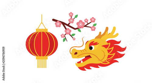 Chinese dragon head with lantern.