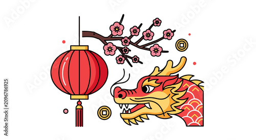Chinese dragon head with lantern.