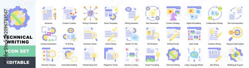Canvastavla Technical Writing Icon Pack Featuring Sentence, Content Curation, Writing Framew