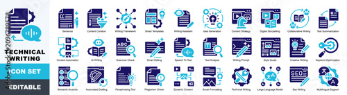 Obraz na płótnie Technical Writing Icon Pack Featuring Sentence, Content Curation, Writing Framew
