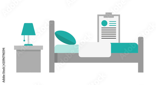 Hospital Room Scene Displaying a Bed, Lamp, and Medical Chart or Record