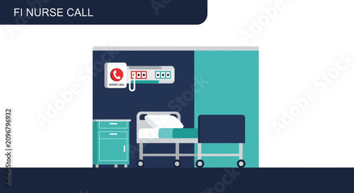 Hospital Room Interior Illustration With Nurse Call System And Medical Equipment, Inpatient Care