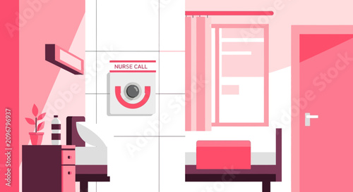 Hospital Room Interior Illustration With Nurse Call System And Graphic Style