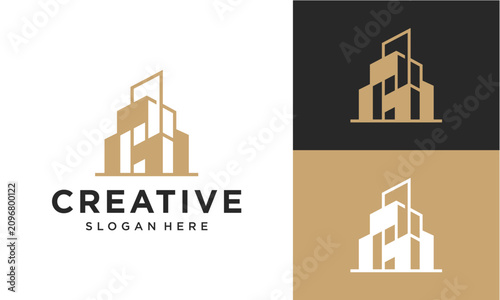 Modern architectural building logo template for real estate or construction business