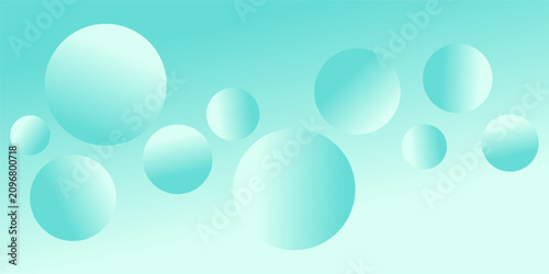 Mint green abstract background with floating 3D spheres and soft blue gradient bubbles for cosmetics branding and modern technology presentation templates