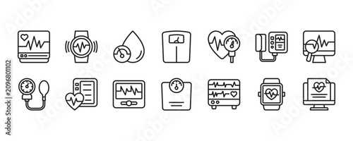 Health Monitoring Icon Set. Vector Graphic Illustration.
