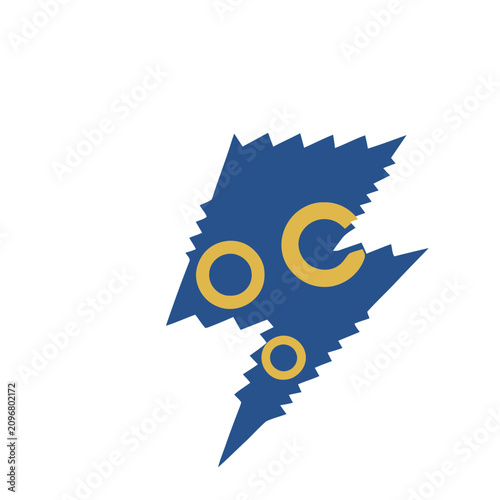 Abstract blue shape with yellow circles
