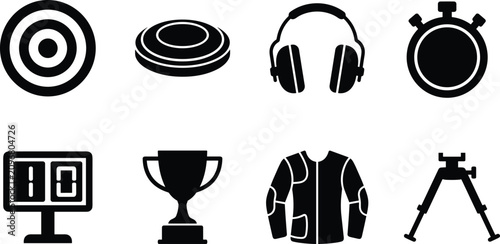 Foto Shooting Sports and Target Practice Vector Icon Set with Bullseye Ear Protection