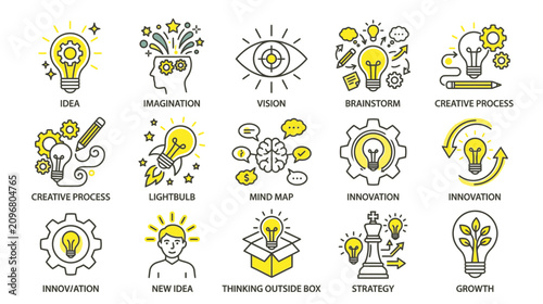 Foto Creative Idea Icons: Innovation, Brainstorming, Strategy, Vision, Growth