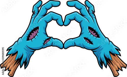 Zombie Monster Hands Forming Heart Shape Cartoon Vector Illustration with Horror Theme Isolated on White Background for Halloween Design