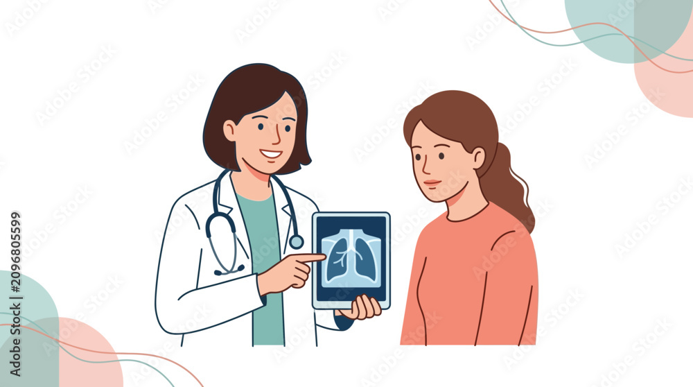 Obraz premium Doctor Explaining Lung X-ray Results to Patient with Positive and Negative Shapes