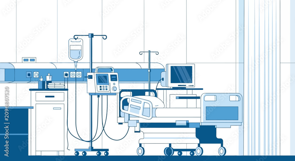 Fototapeta premium Hospital Room Interior Illustration With Medical Equipment For Healthcare Professionals