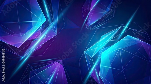 Futuristic Neon Abstract Geometric Technology Background with Glowing Polygon Shapes