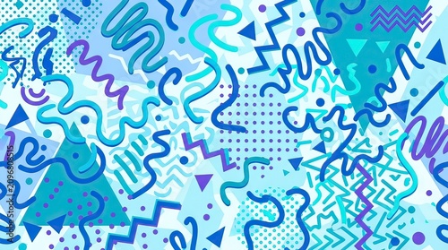 Colorful Retro Memphis Abstract Pattern with Playful Geometric Shapes