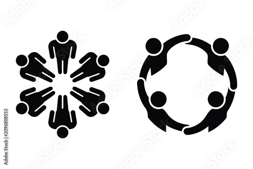 Photos Group collaboration and teamwork community icon set with people group team build