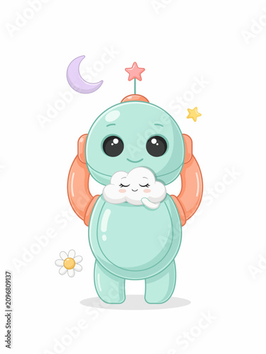 Cartoon astronaut dinosaur with backpack on white background kid friendly illustration