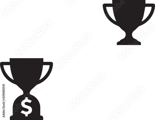 Trophy icons, award symbols, money bag, success vector graphics, black and white