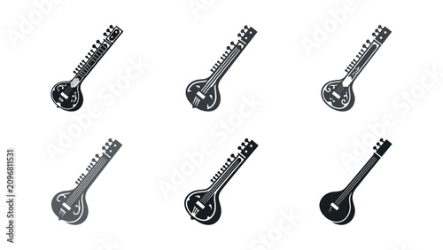 Obraz na płótnie Sitar Musical Instrument Silhouette Collection