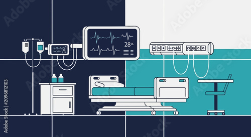 Hospital Room Interior Illustration With Medical Equipment And Treatment Bed Design