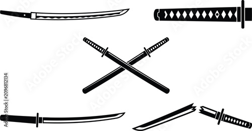 Foto Japanese katana swords set with crossed samurai blades isolated on white backgro