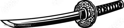 Fotografía Black and White Samurai Katana Sword Isolated on Transparent Background