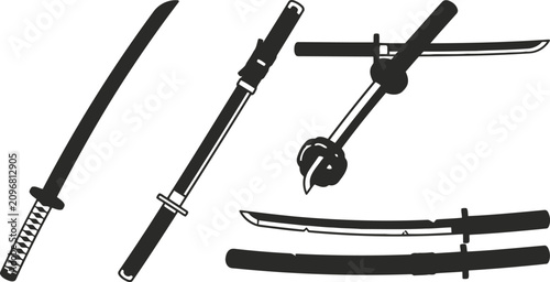 Canvastavla Japanese katana sword silhouette set with scabbard isolated on white background
