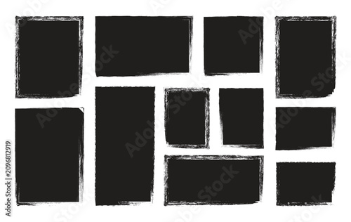 Torn paper frames with rough edges vector set. Black square shapes with ripped jagged borders on white background.  Vector illustration.  