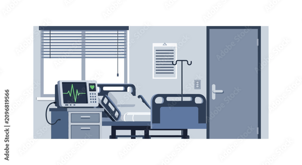 Fototapeta premium Hospital Room Interior Illustration With Medical Equipment And Modern Design Elements