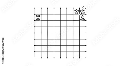 Quadro su tela Chess board with rook, king, bishop and checkmate symbol