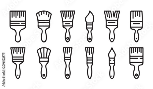 Paint brush icon set, outline style. collection of artistic tools, flat vector illustration.