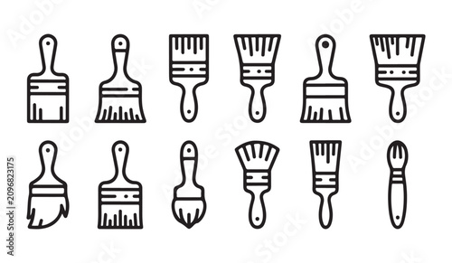 Painting brush tool icons with different bristle shapes for art and renovation projects.