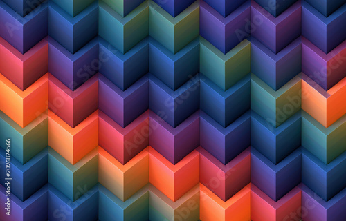 Abstract geometric pattern with colorful zigzag blocks and soft shadow depth, vibrant modern background