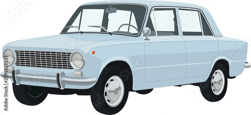 Konstfotografi Light Blue Vintage Compact Sedan Car Vector Illustration