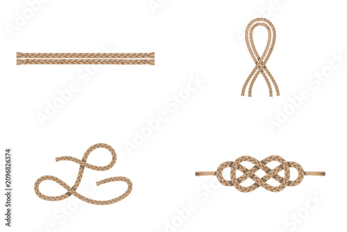 Foto Braided Rope And Knots Vector Illustration On White Background