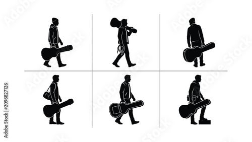 Photos Musician Silhouette Collection: Guitarist Walking with Instrument Case