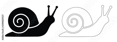 Bild auf Leinwand Snail Silhouette and Outline Vector Graphic, Slow Crawling Garden Snail Illustra