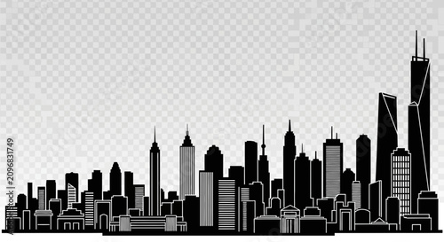 Modern urban city skyline silhouette against a light gradient background