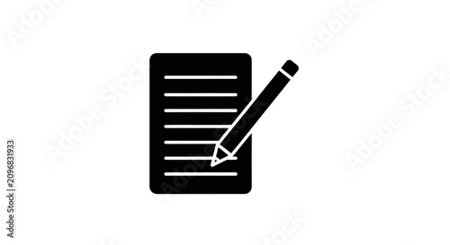 Vector illustration of icon of a document with lines and a pencil writing on it on a transparent background
