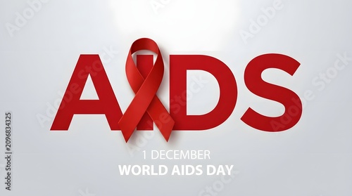 Red ribbon symbol on gray background for World AIDS Day awareness campaign