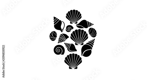 Canvas Print Seashells arranged in a central cluster demonstrate a diverse collection of marine mollusks on a white background