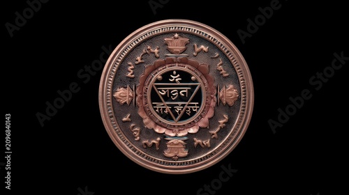 Intricate Copper Plate with Traditional Symbols and Geometric Patterns for Spiritual and Cultural Significance