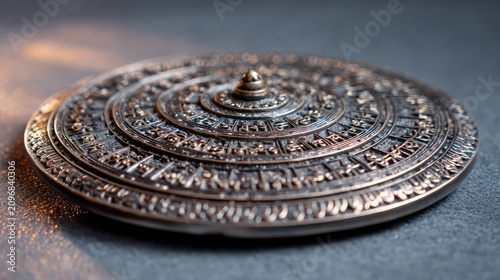 Intricate Circular Silver Plate with Detailed Patterns and Textures for Decorative and Artistic Purposes