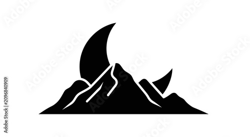 Fotografija Mountains appearing under a crescent moon represent a serene natural landscape for travel branding
